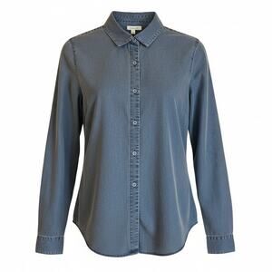 MW Garnet Hill Women’s Blue Organic Pima Cotton Long Sleeve Button Down Shirt 6